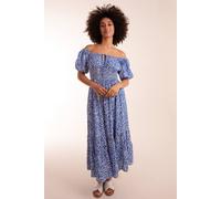Blue Vanilla Tie Front Shirred Waist Midi Dress Blue