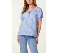 Blue Vanilla Tie Front Stripe Blouse - M - Blue