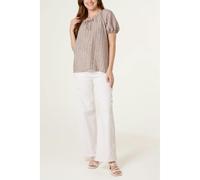 Blue Vanilla Tie Front Stripe Blouse - S - Brown
