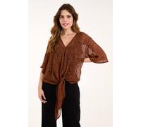 Blue Vanilla Women's Tie Front V Neck Top in Chocolate | Size: S/M Blue Vanilla Chocolate S/M