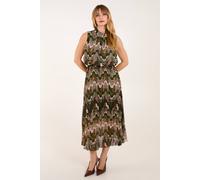Blue Vanilla Tile Print High Neck Sleeveless Dress In Khaki Khaki