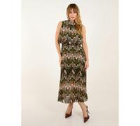Blue Vanilla Women's Tile Print High Neck Sleeveless Dress in Khaki | Size: Large Blue Vanilla Khaki L