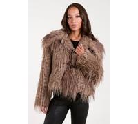 Blue Vanilla Toggle Detail Faux Fur Coat In Brown Brown L