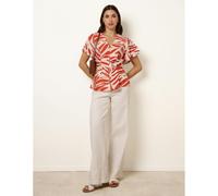 Blue Vanilla Top with Brushstroke Leaf Print - S - Orange