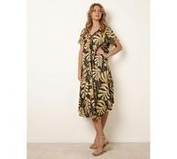 Blue Vanilla Topical Print Kimono Style Oversized Dress - One Size - Black