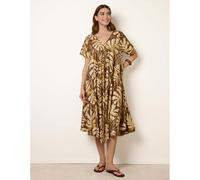 Blue Vanilla Topical Print Kimono Style Oversized Dress - One Size - Brown