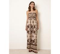 Blue Vanilla Tribal Print Bardot Tie Neck Jumpsuit - S-M - Brown
