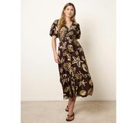 Blue Vanilla Tropical Button Through Midi Dress - L - Brown