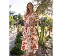 Blue Vanilla Tropical Button Through Midi Dress - L - Orange