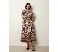 Blue Vanilla Tropical Leaf Print Belted Shirt Dress - S - Brown