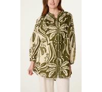 Blue Vanilla Tropical Lurex Oversized Shirt - One Size - Khaki