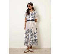 Blue Vanilla Tropical Palm Embroidery Dress - S - White
