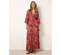 Blue Vanilla Tropical Print V-Neck Maxi Dress - L-XL - Pink