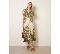 Blue Vanilla Tropical Print Wrap Front Dress - S - Green