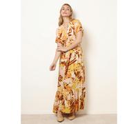 Blue Vanilla Tropical V Front Shirred Waist Maxi Dress - L-XL - Multicoloured