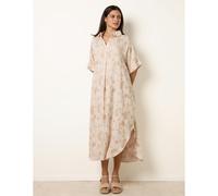 Blue Vanilla Tunic Style Button Front Dress With Paisley Embroidery - One Size - Beige