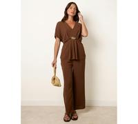Blue Vanilla Two Piece Buckle Trouser Set - S-M - Brown