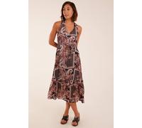 Blue Vanilla V Front Sleeveless Paisley Midi Dress With Detailed Straps In Black Black 10