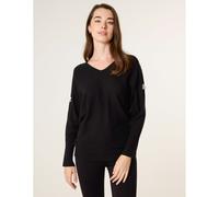 Blue Vanilla Women's Black V-Neck Batwing Shoulder Pearl Detailing Jumper | Size: Large/XL Blue Vanilla Black L/XL