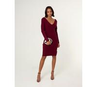 Blue Vanilla V Neck Bow Back Detailed Knitted Dress - UK 14-16 - Berry