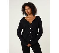 Blue Vanilla V Neck Diamante Button Cardigan - S-M - Black