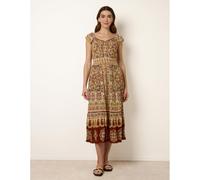 Blue Vanilla V Neck Embroidery Trim Paisley Maxi Dress - L - Multicoloured