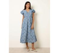 Blue Vanilla V Neck Flutter Midi Dress - M - Blue
