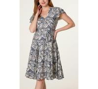 Blue Vanilla V Neck Godet Dress - UK 12 - Navy