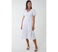 Blue Vanilla V Neck Lace Up Back Midi Dress In White White 10