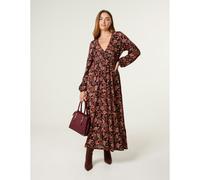 Blue Vanilla V Neck Shirred Long Sleeve Dress - L-XL - Black