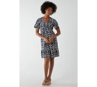 Blue Vanilla V Neck Shirred Mini Tea Dress With Split In Navy Navy 10
