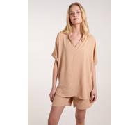 Blue Vanilla V-Neck Short Sleeve Blouse In Camel Camel One Size