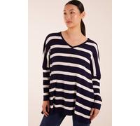 Blue Vanilla V Neck Striped Sailor Jumper In Navy Navy One Size