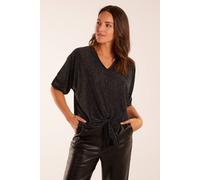 Blue Vanilla V Neck Tie Front Blouse In Metallic Silver Metallic Silver