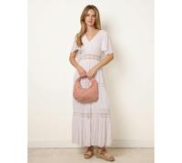 Blue Vanilla V-Neck Tiered Crochet Detail Maxi Dress - M - Ivory