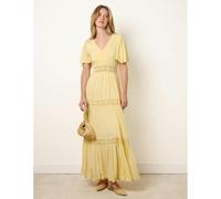 Blue Vanilla V-Neck Tiered Crochet Detail Maxi Dress - XL - Light Yellow