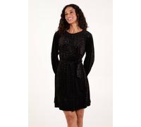 Blue Vanilla Velvet Belted Swing Dress In Black Black M