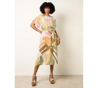 Blue Vanilla Women's Multi Vibrant Oversized Tie Waist Crew Neck Midi Dress Blue Vanilla Multicolor One Size