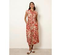 Blue Vanilla Watercolour Floral Printed Button Front Shirt Dress - L - Orange