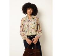 Blue Vanilla Watercolour Floral Printed Tie Front Blouse - S - Green