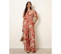 Blue Vanilla Watercolour Floral Printed Wide Leg Trousers - XL - Orange