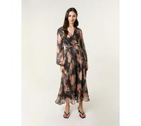 Blue Vanilla Watercolour Pleated Wrap Belted Dress - M - Black
