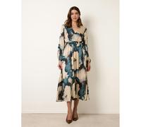 Blue Vanilla Watercolour Wrap Dress With Tie Belt - XL - Blue