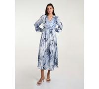 Blue Vanilla Watercolour Wrap Front Belted Midi Dress - L - Blue