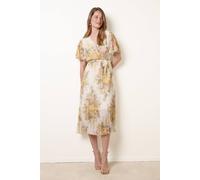 Blue Vanilla Women's White Crossover Pleated Print Dress | Size: Large Blue Vanilla White L