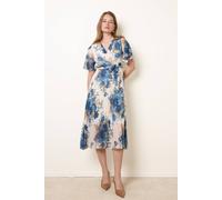 Blue Vanilla White Crossover Pleated Print Dress White L