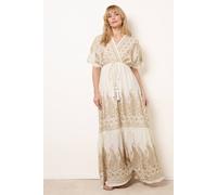 Blue Vanilla Metallic Embroidered Maxi Dress - S-M - White