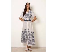 Blue Vanilla Tropical Palm Embroidery Dress - S - White