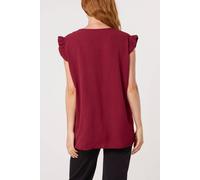 Blue Vanilla Wine Gold Button Detail Frill Top Wine