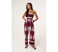 Blue Vanilla Wine Halter Neck Shirred Waist Jumpsuit Wine M/L